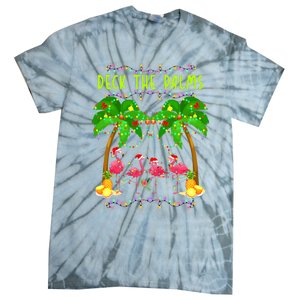 Deck the Palms Merry Flamingo Christmas funny Tie-Dye T-Shirt