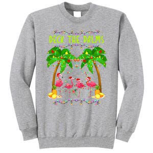 Deck the Palms Merry Flamingo Christmas funny Tall Sweatshirt