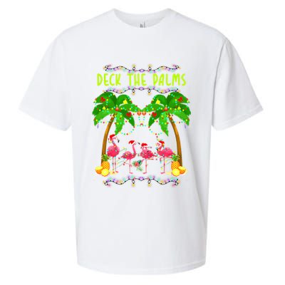 Deck the Palms Merry Flamingo Christmas funny Sueded Cloud Jersey T-Shirt