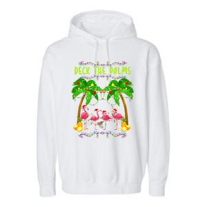 Deck the Palms Merry Flamingo Christmas funny Garment-Dyed Fleece Hoodie