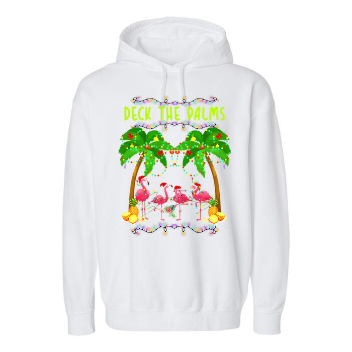 Deck the Palms Merry Flamingo Christmas funny Garment-Dyed Fleece Hoodie