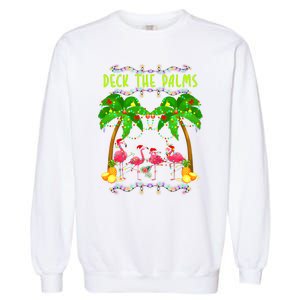 Deck the Palms Merry Flamingo Christmas funny Garment-Dyed Sweatshirt