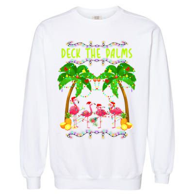 Deck the Palms Merry Flamingo Christmas funny Garment-Dyed Sweatshirt