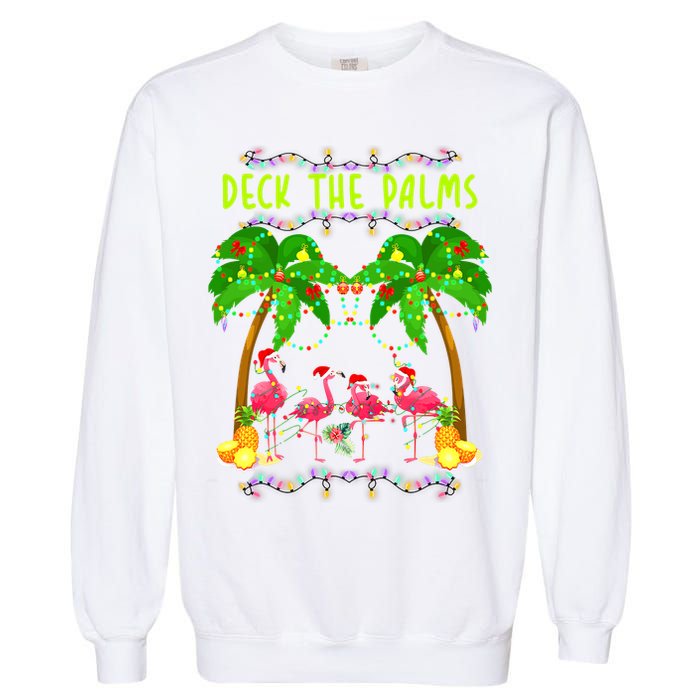 Deck the Palms Merry Flamingo Christmas funny Garment-Dyed Sweatshirt