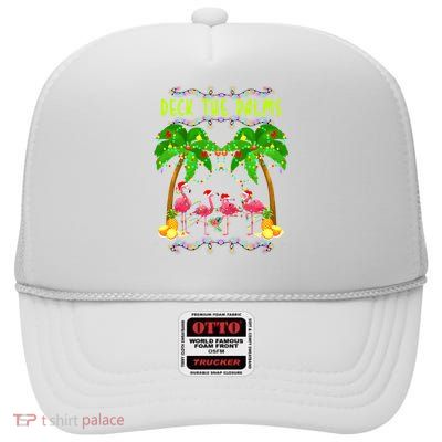 Deck the Palms Merry Flamingo Christmas funny High Crown Mesh Back Trucker Hat