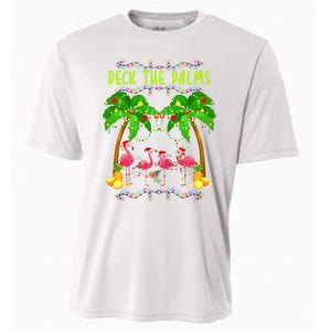 Deck the Palms Merry Flamingo Christmas funny Cooling Performance Crew T-Shirt