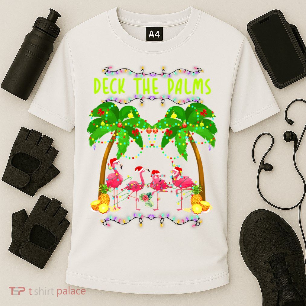 Deck the Palms Merry Flamingo Christmas funny Performance Shirt