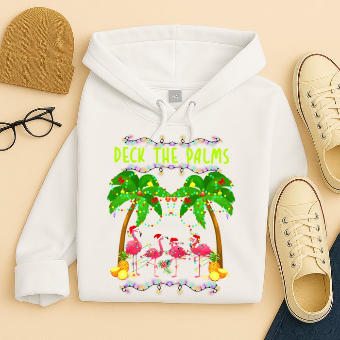 Deck the Palms Merry Flamingo Christmas funny Hoodie