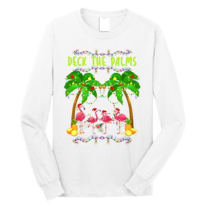 Deck the Palms Merry Flamingo Christmas funny Long Sleeve Shirt