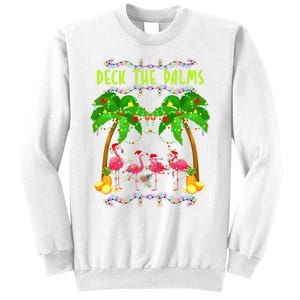 Deck the Palms Merry Flamingo Christmas funny Sweatshirt