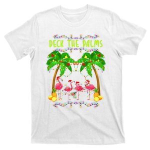 Deck the Palms Merry Flamingo Christmas funny T-Shirt