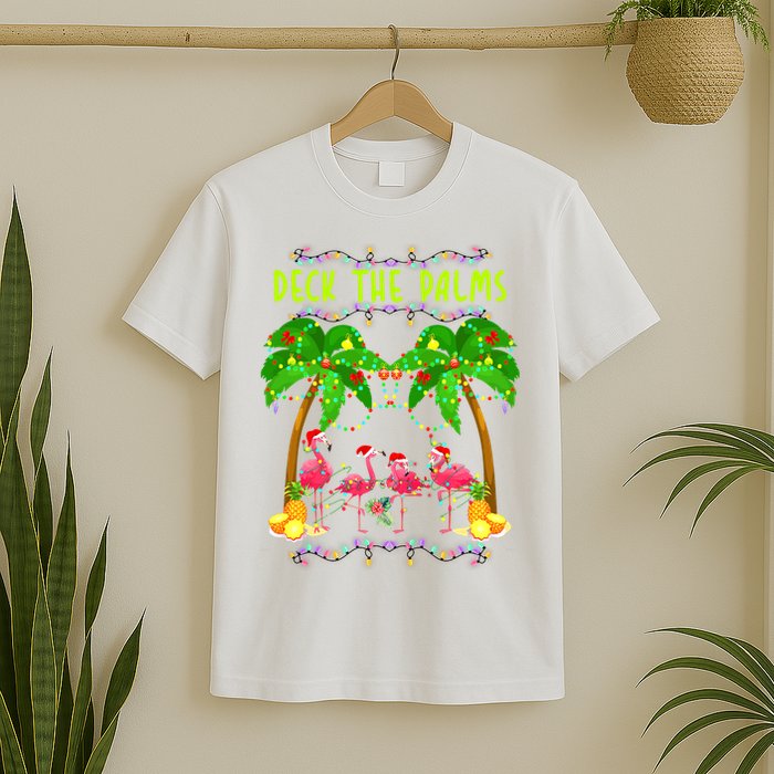 Deck the Palms Merry Flamingo Christmas funny T-Shirt
