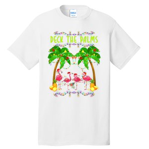 Deck the Palms Merry Flamingo Christmas funny Tall T-Shirt