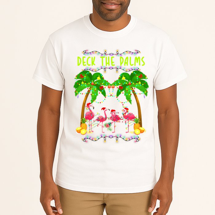 Deck the Palms Merry Flamingo Christmas funny Tall T-Shirt