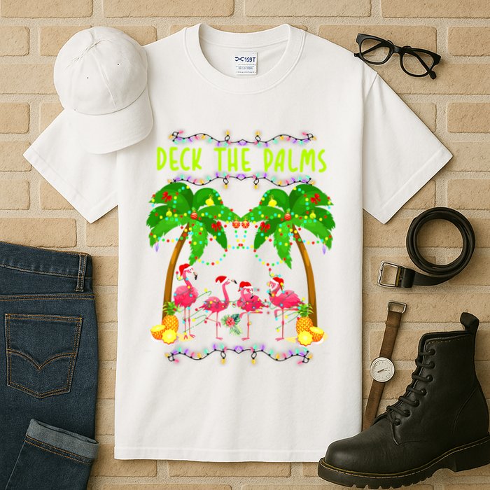 Deck the Palms Merry Flamingo Christmas funny Tall T-Shirt