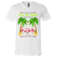 Deck the Palms Merry Flamingo Christmas funny V-Neck T-Shirt