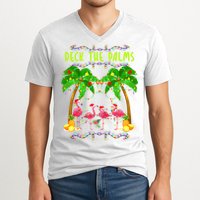 Deck the Palms Merry Flamingo Christmas funny V-Neck T-Shirt