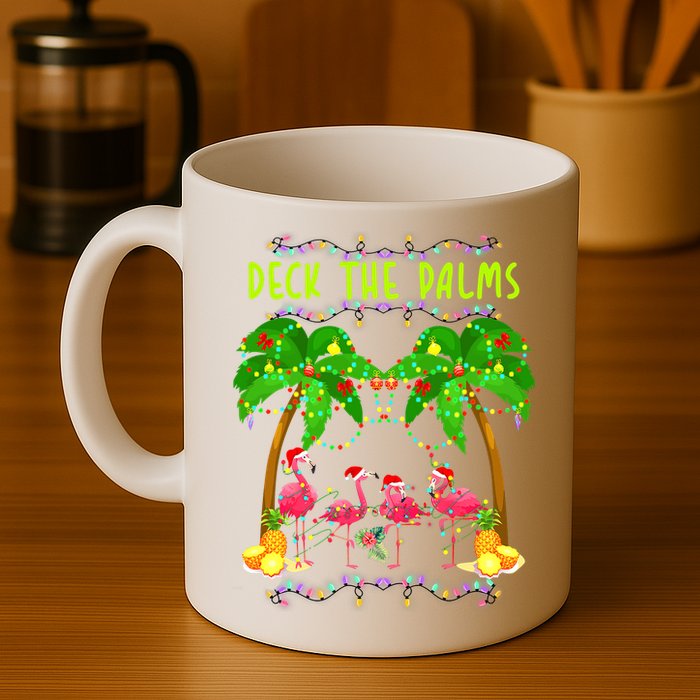 Deck the Palms Merry Flamingo Christmas funny Mug