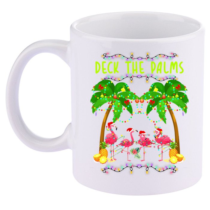 Deck the Palms Merry Flamingo Christmas funny 11oz C Handle Ceramic Mug