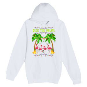 Deck the Palms Merry Flamingo Christmas funny Premium Pullover Hoodie