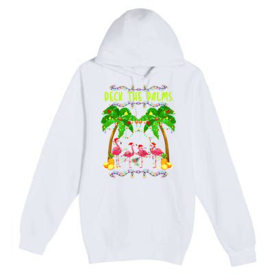 Deck the Palms Merry Flamingo Christmas funny Premium Pullover Hoodie