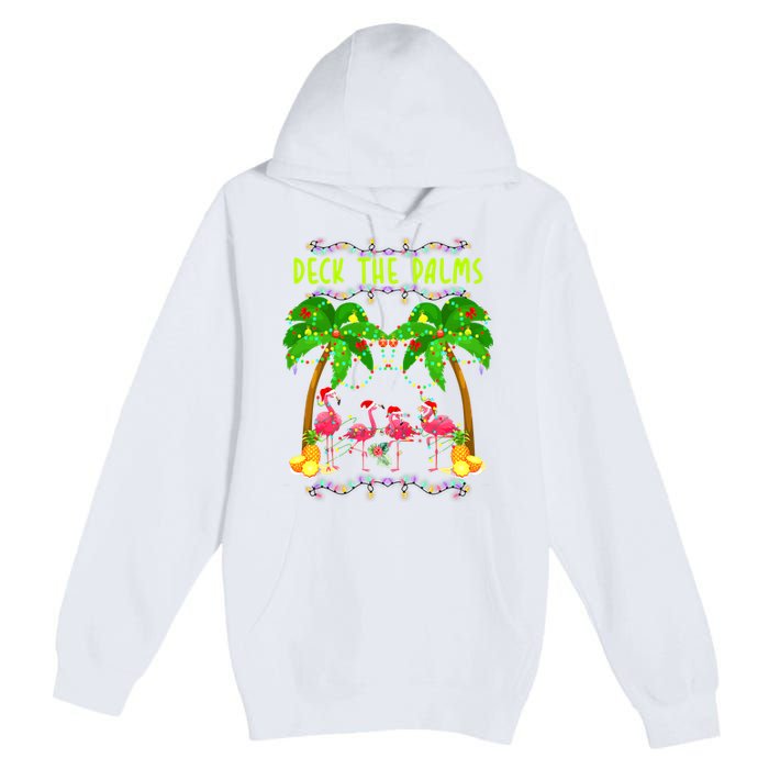 Deck the Palms Merry Flamingo Christmas funny Premium Pullover Hoodie