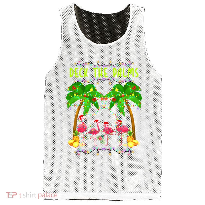 Deck the Palms Merry Flamingo Christmas funny Mesh Reversible Basketball Jersey Tank
