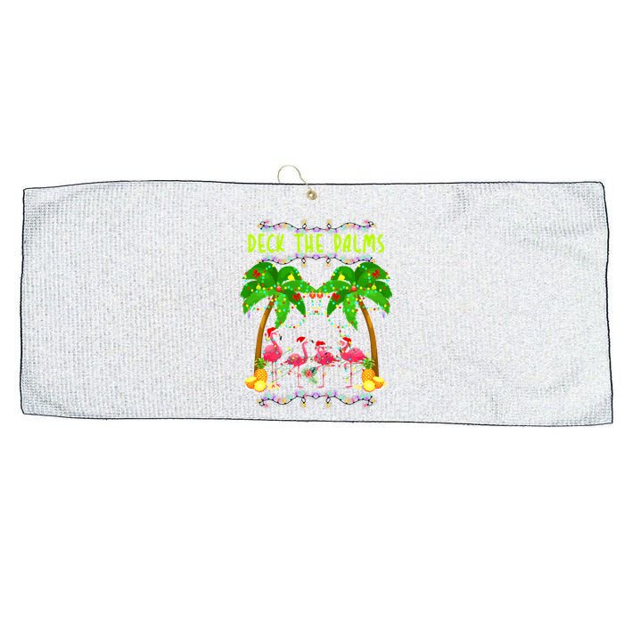 Deck the Palms Merry Flamingo Christmas funny Large Microfiber Waffle Golf Towel