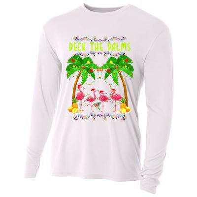 Deck the Palms Merry Flamingo Christmas funny Cooling Performance Long Sleeve Crew