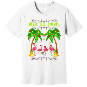 Deck the Palms Merry Flamingo Christmas funny Premium T-Shirt