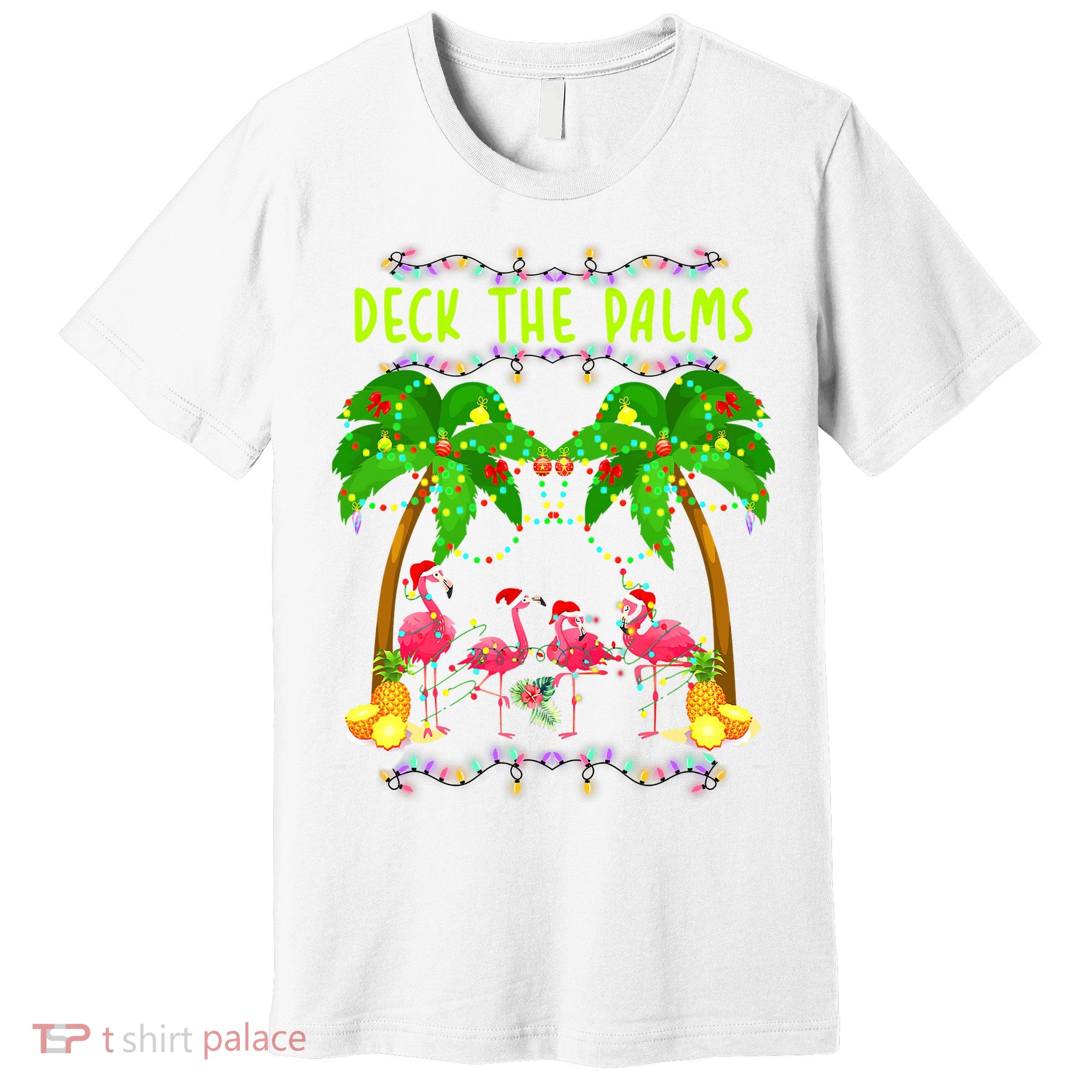 Deck the Palms Merry Flamingo Christmas funny Premium T-Shirt