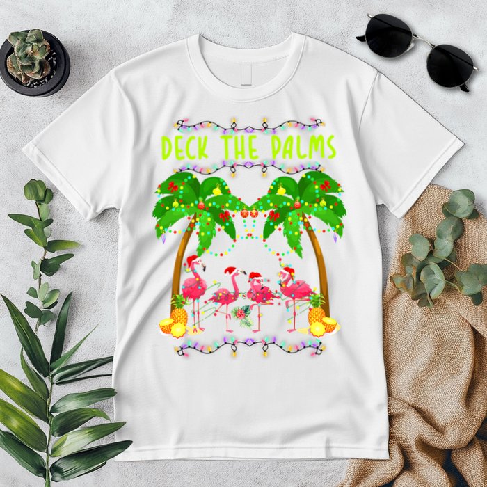 Deck the Palms Merry Flamingo Christmas funny Premium T-Shirt
