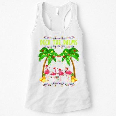 Deck the Palms Merry Flamingo Christmas funny Womens Tank Top