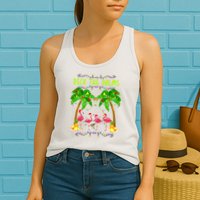 Deck the Palms Merry Flamingo Christmas funny Womens Tank Top