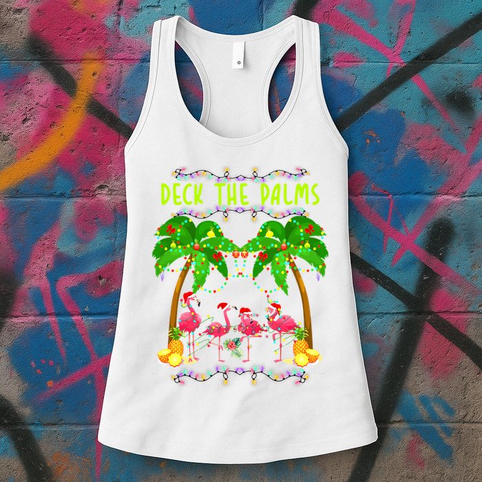 Deck the Palms Merry Flamingo Christmas funny Womens Tank Top