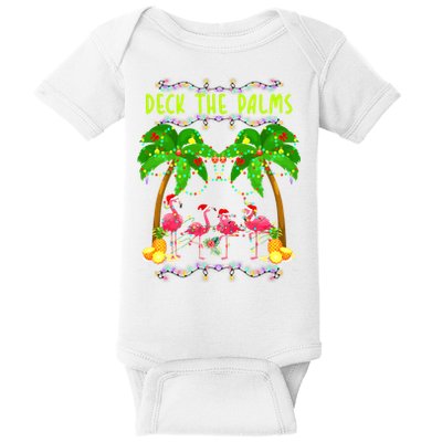 Deck the Palms Merry Flamingo Christmas funny Baby Bodysuit