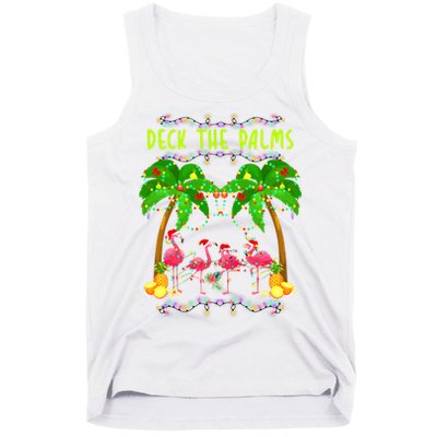 Deck the Palms Merry Flamingo Christmas funny Tank Top
