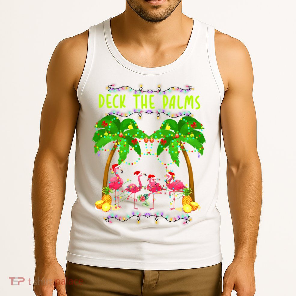 Deck the Palms Merry Flamingo Christmas funny Tank Top