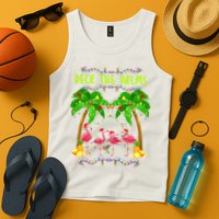 Deck the Palms Merry Flamingo Christmas funny Tank Top