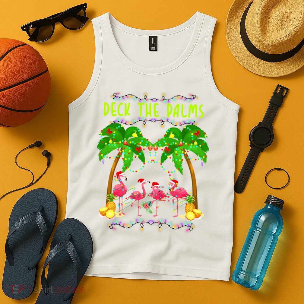 Deck the Palms Merry Flamingo Christmas funny Tank Top