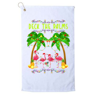 Deck the Palms Merry Flamingo Christmas funny Golf Towel