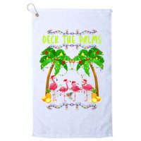 Deck the Palms Merry Flamingo Christmas funny Golf Towel