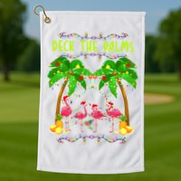 Deck the Palms Merry Flamingo Christmas funny Golf Towel