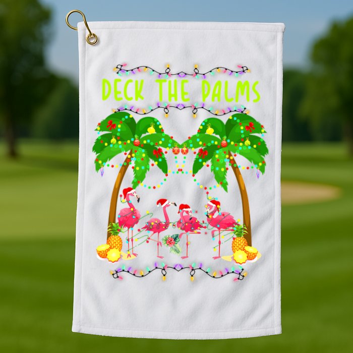 Deck the Palms Merry Flamingo Christmas funny Golf Towel