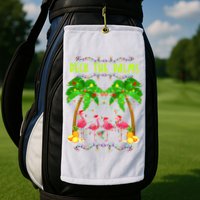 Deck the Palms Merry Flamingo Christmas funny Golf Towel