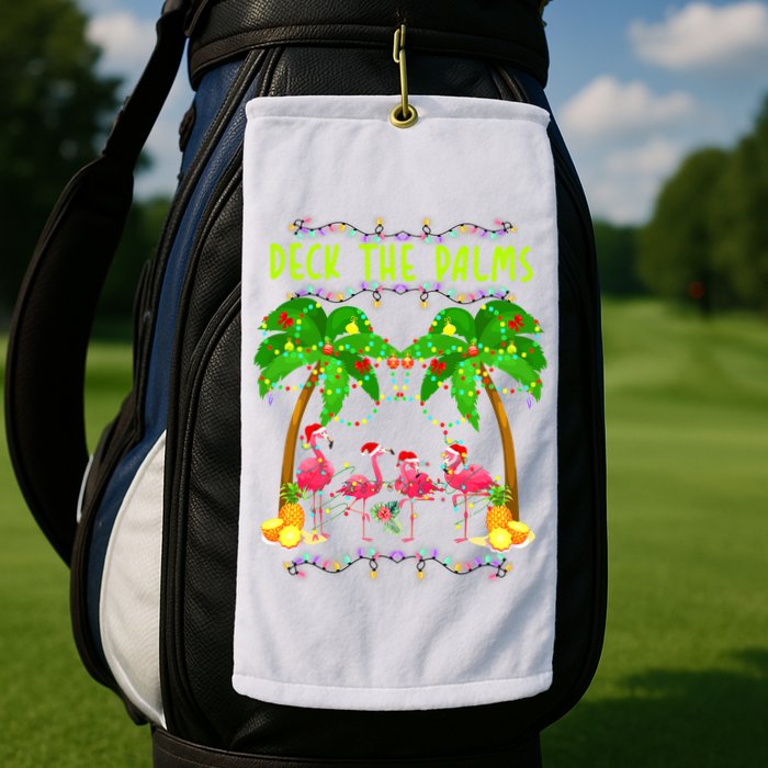 Deck the Palms Merry Flamingo Christmas funny Golf Towel