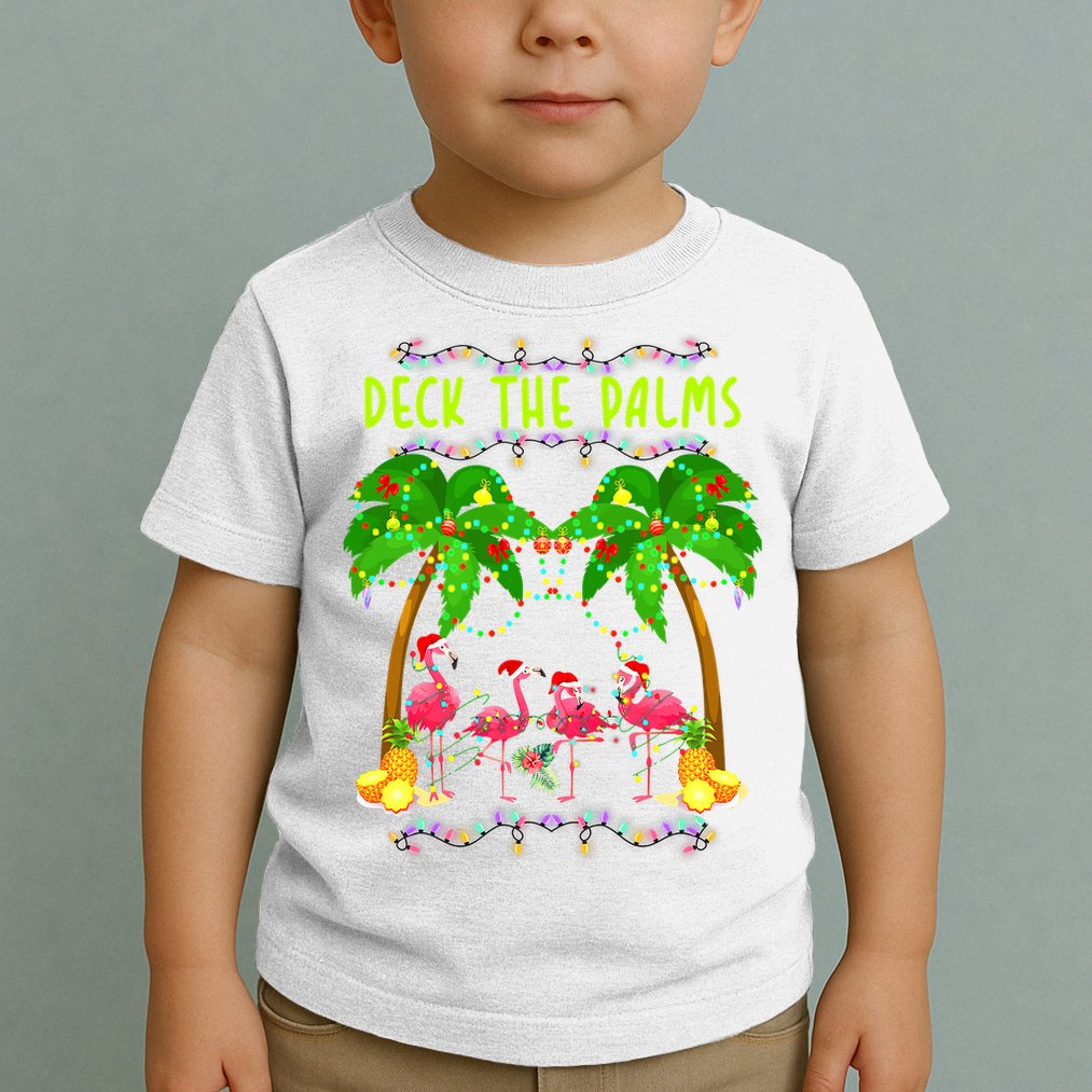 Deck the Palms Merry Flamingo Christmas funny Toddler T-Shirt