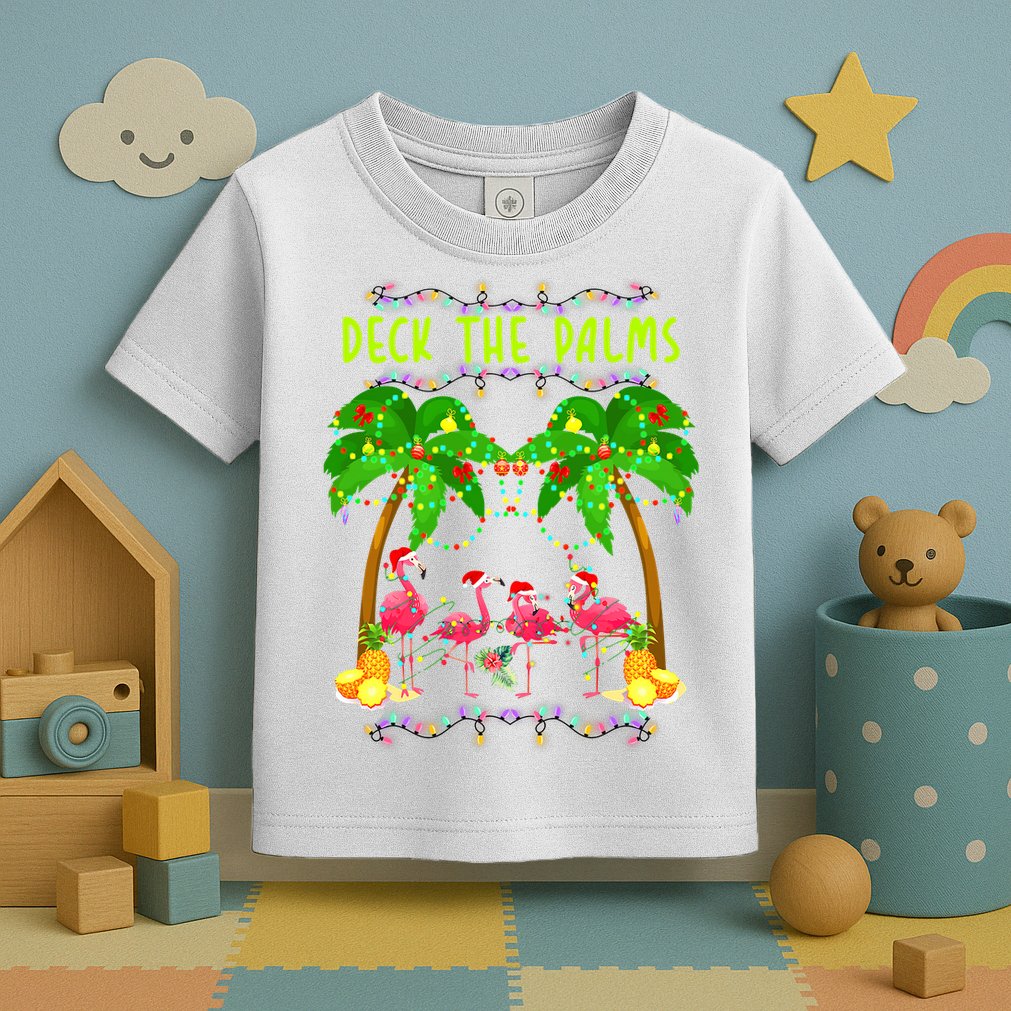 Deck the Palms Merry Flamingo Christmas funny Toddler T-Shirt