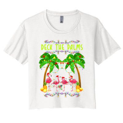 Deck the Palms Merry Flamingo Christmas funny Crop Top