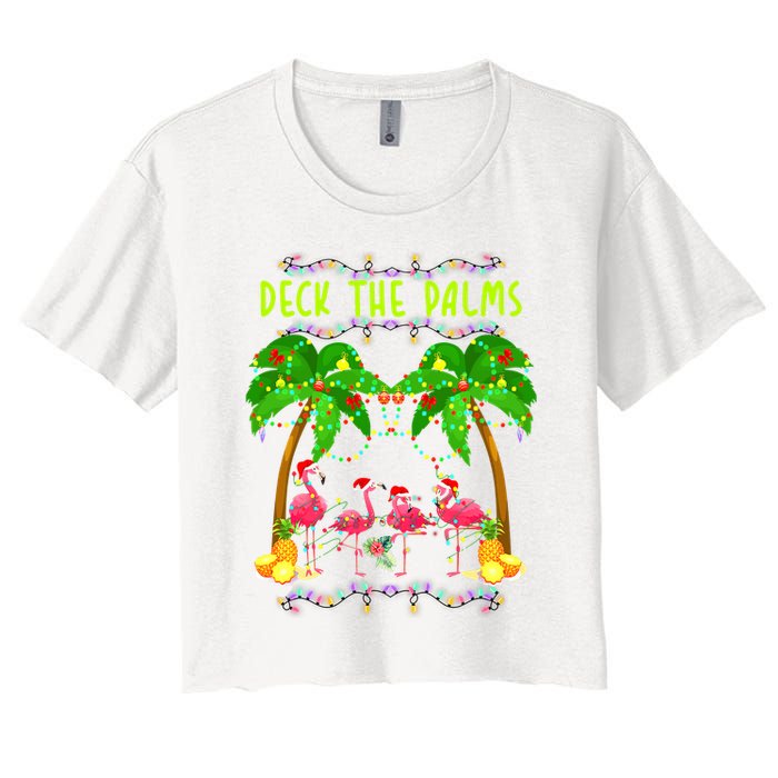 Deck the Palms Merry Flamingo Christmas funny Crop Top